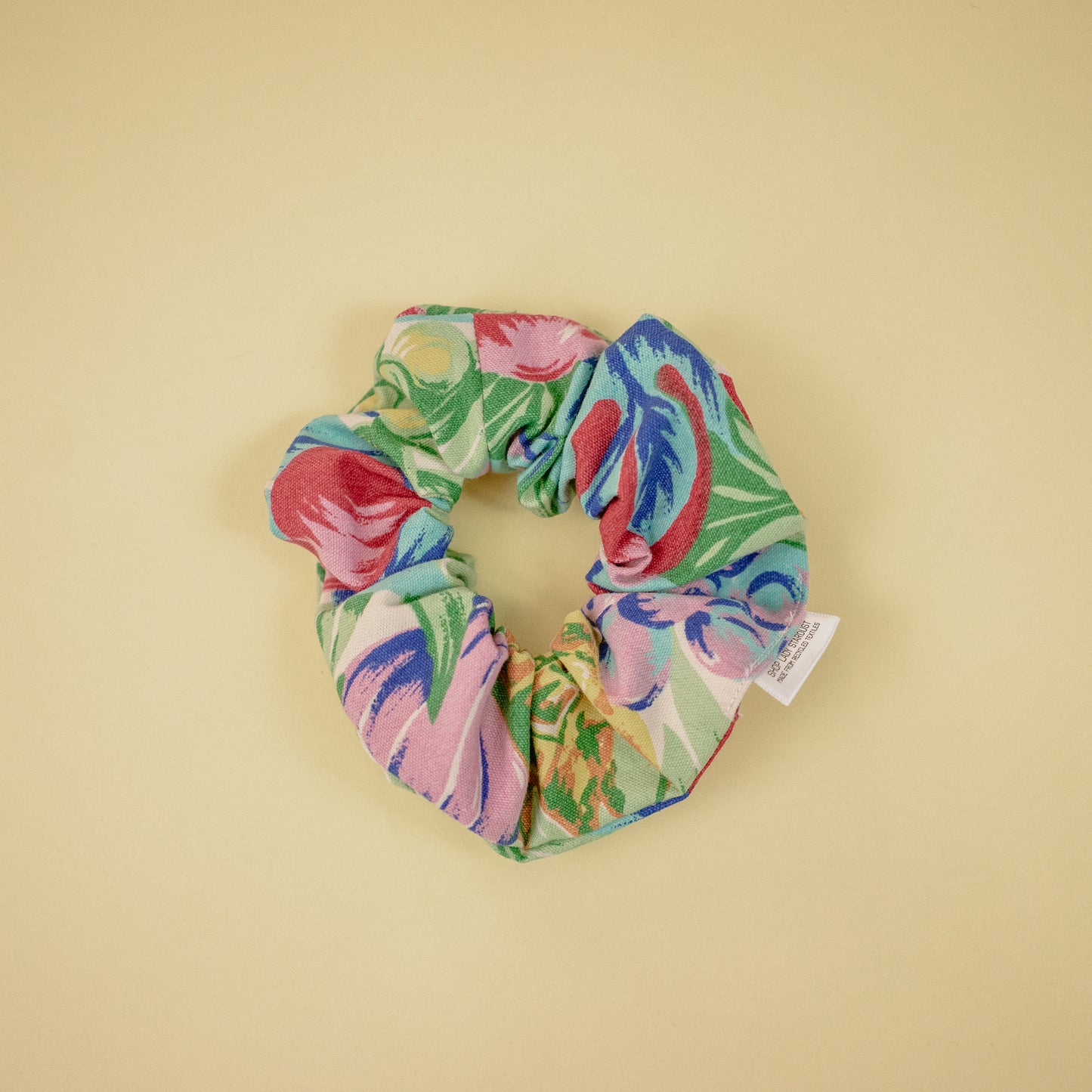 Multi Color Fruit and Floral Print Scrap Scrunchie