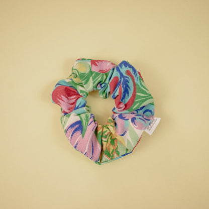 Multi Color Fruit and Floral Print Scrap Scrunchie