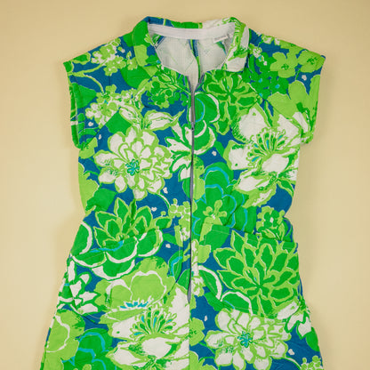 Green and Blue Floral Quilted Romper