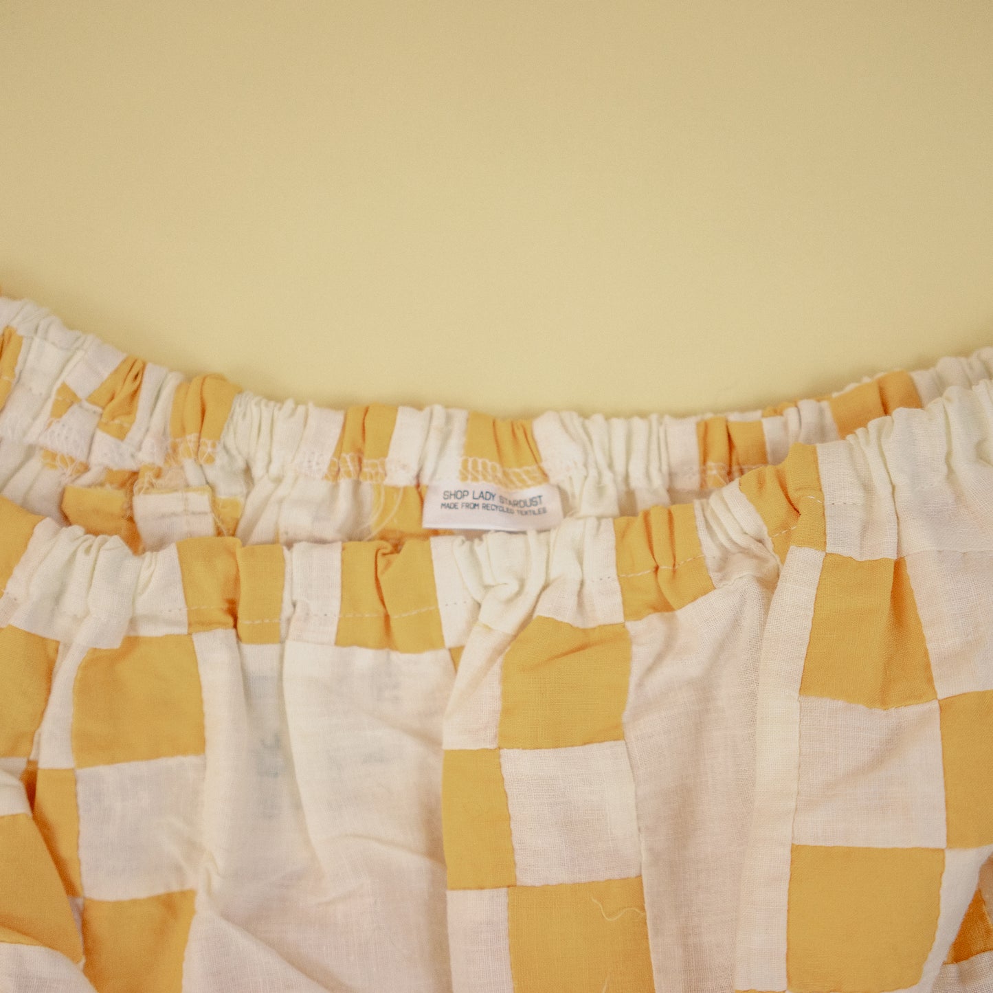 Yellow and White Checkered Quilt Pouf Sleeve Crop Top