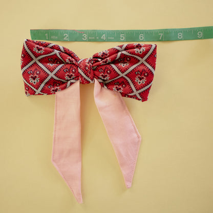 Red Paisley and Pink Hair Bow