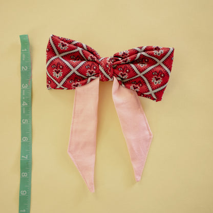 Red Paisley and Pink Hair Bow