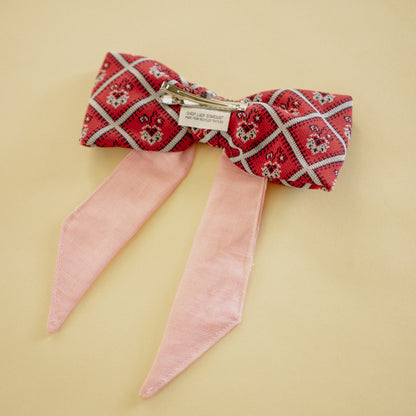 Red Paisley and Pink Hair Bow