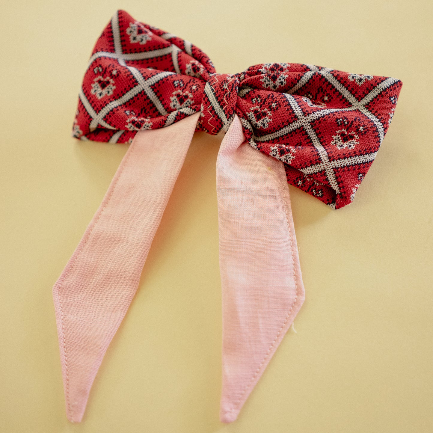 Red Paisley and Pink Hair Bow