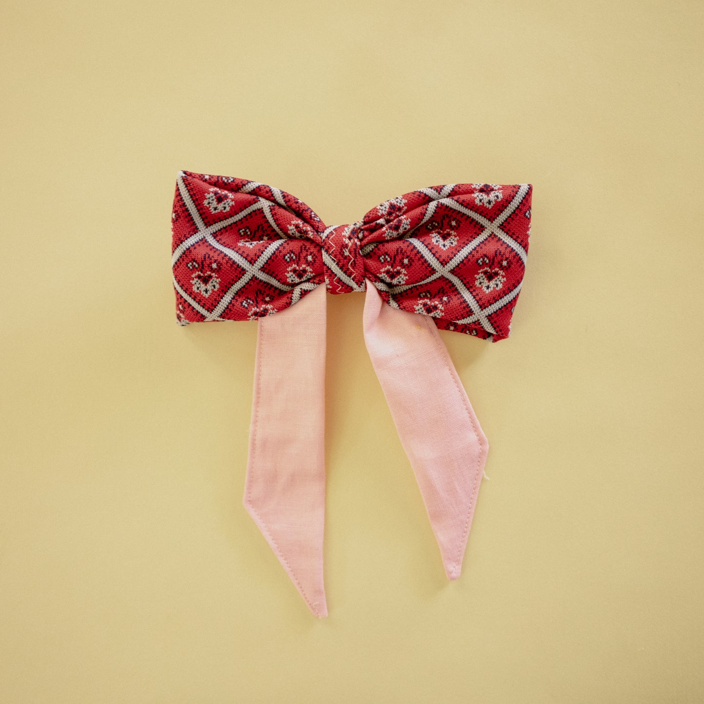 Red Paisley and Pink Hair Bow