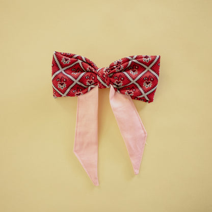 Red Paisley and Pink Hair Bow